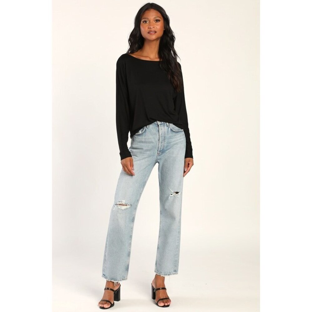 Lulus Uniquely Chic Black Cowl Back Long Sleeve Top - Size S